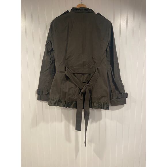 Banana Republic Trench Coat Jacket Women's M Green Ruffled Belted, Preppy - Picture 6 of 6